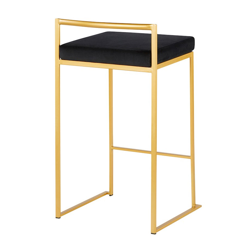 LumiSource Fuji Counter Stool Set of 2 | Glam Gold Metal and Black Velvet | Kitchen Island & Dining Bar Seating | Model B26-FUJIAUVBK2