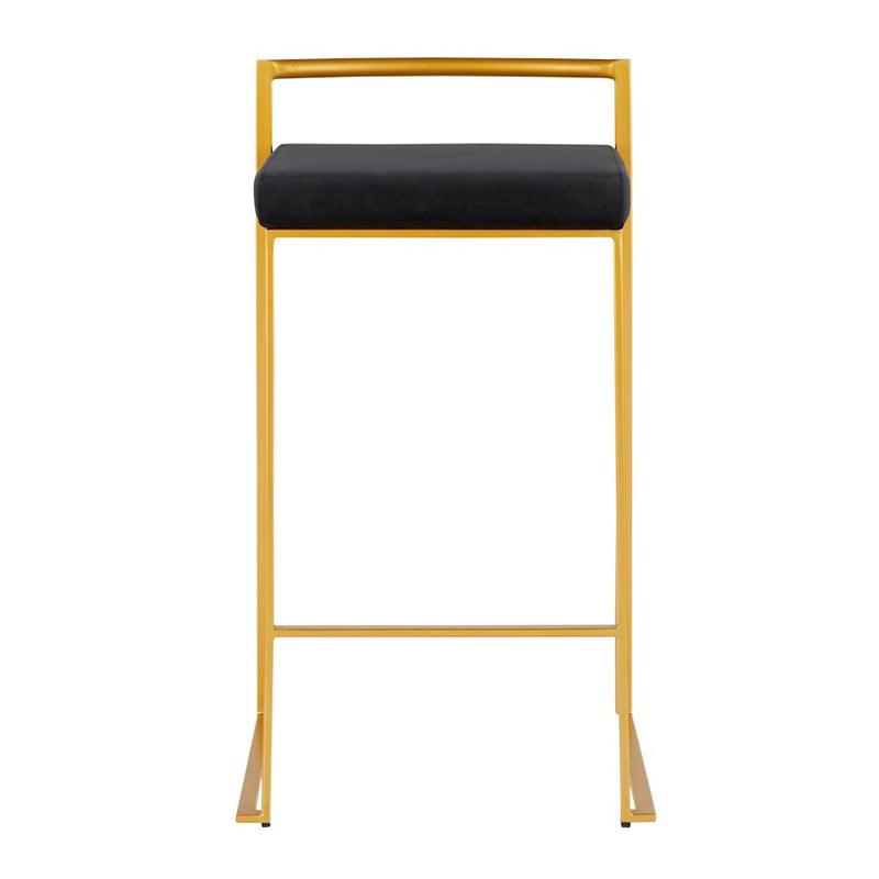 LumiSource Fuji Counter Stool Set of 2 | Glam Gold Metal and Black Velvet | Kitchen Island & Dining Bar Seating | Model B26-FUJIAUVBK2