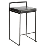 LumiSource Fuji Stackable Counter Stool Set of 2 | Contemporary Black Metal & PU Leather | Kitchen Island & Bar Seating | Model B26-FUJIBK-BK2