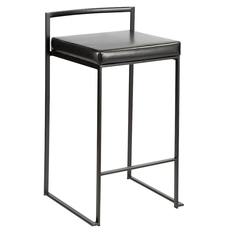 LumiSource Fuji Stackable Counter Stool Set of 2 | Contemporary Black Metal & PU Leather | Kitchen Island & Bar Seating | Model B26-FUJIBK-BK2