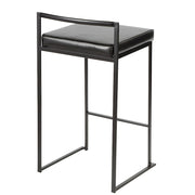 LumiSource Fuji Stackable Counter Stool Set of 2 | Contemporary Black Metal & PU Leather | Kitchen Island & Bar Seating | Model B26-FUJIBK-BK2