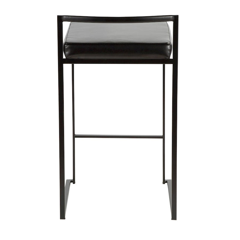 LumiSource Fuji Stackable Counter Stool Set of 2 | Contemporary Black Metal & PU Leather | Kitchen Island & Bar Seating | Model B26-FUJIBK-BK2