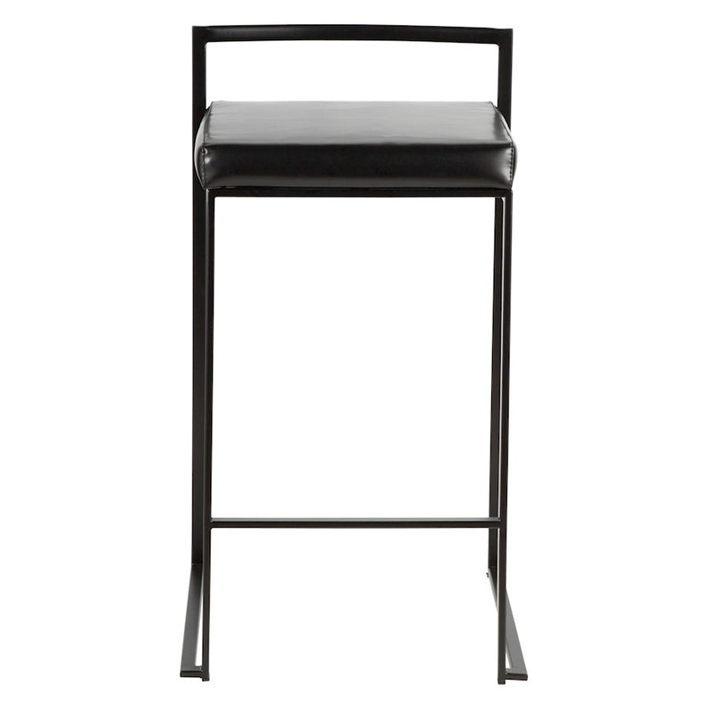 LumiSource Fuji Stackable Counter Stool Set of 2 | Contemporary Black Metal & PU Leather | Kitchen Island & Bar Seating | Model B26-FUJIBK-BK2