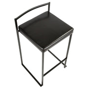 LumiSource Fuji Stackable Counter Stool Set of 2 | Contemporary Black Metal & PU Leather | Kitchen Island & Bar Seating | Model B26-FUJIBK-BK2
