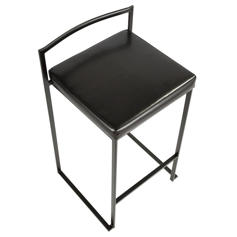 LumiSource Fuji Stackable Counter Stool Set of 2 | Contemporary Black Metal & PU Leather | Kitchen Island & Bar Seating | Model B26-FUJIBK-BK2