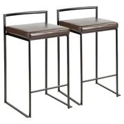 LumiSource Fuji 16in Stackable Counter Stool Set/2 | Contemporary Black Steel and Brown PU Leather | Kitchen Island & Dining | Model B26-FUJIBK-BN2