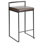 LumiSource Fuji 16in Stackable Counter Stool Set/2 | Contemporary Black Steel and Brown PU Leather | Kitchen Island & Dining | Model B26-FUJIBK-BN2