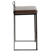 LumiSource Fuji 16in Stackable Counter Stool Set/2 | Contemporary Black Steel and Brown PU Leather | Kitchen Island & Dining | Model B26-FUJIBK-BN2