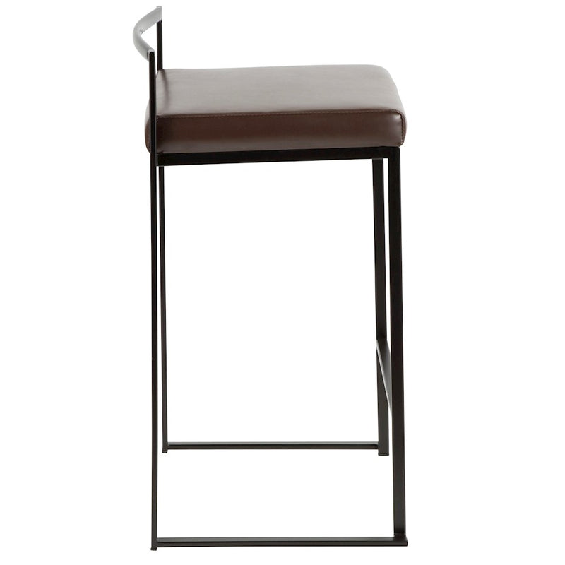 LumiSource Fuji 16in Stackable Counter Stool Set/2 | Contemporary Black Steel and Brown PU Leather | Kitchen Island & Dining | Model B26-FUJIBK-BN2