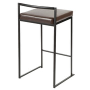 LumiSource Fuji 16in Stackable Counter Stool Set/2 | Contemporary Black Steel and Brown PU Leather | Kitchen Island & Dining | Model B26-FUJIBK-BN2