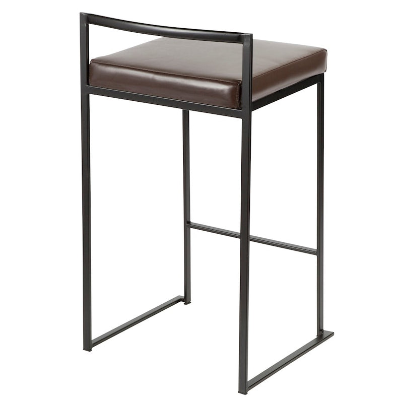 LumiSource Fuji 16in Stackable Counter Stool Set/2 | Contemporary Black Steel and Brown PU Leather | Kitchen Island & Dining | Model B26-FUJIBK-BN2