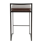 LumiSource Fuji 16in Stackable Counter Stool Set/2 | Contemporary Black Steel and Brown PU Leather | Kitchen Island & Dining | Model B26-FUJIBK-BN2