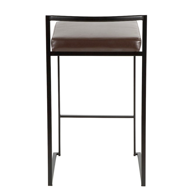 LumiSource Fuji 16in Stackable Counter Stool Set/2 | Contemporary Black Steel and Brown PU Leather | Kitchen Island & Dining | Model B26-FUJIBK-BN2