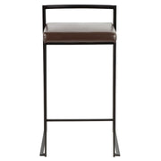 LumiSource Fuji 16in Stackable Counter Stool Set/2 | Contemporary Black Steel and Brown PU Leather | Kitchen Island & Dining | Model B26-FUJIBK-BN2