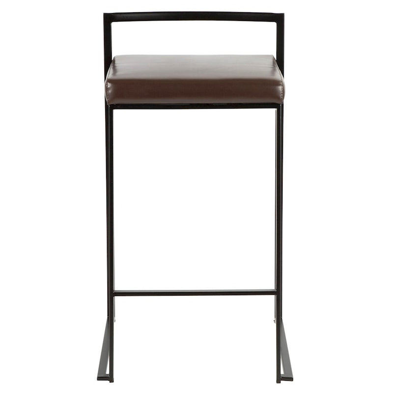 LumiSource Fuji 16in Stackable Counter Stool Set/2 | Contemporary Black Steel and Brown PU Leather | Kitchen Island & Dining | Model B26-FUJIBK-BN2