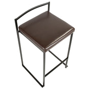 LumiSource Fuji 16in Stackable Counter Stool Set/2 | Contemporary Black Steel and Brown PU Leather | Kitchen Island & Dining | Model B26-FUJIBK-BN2