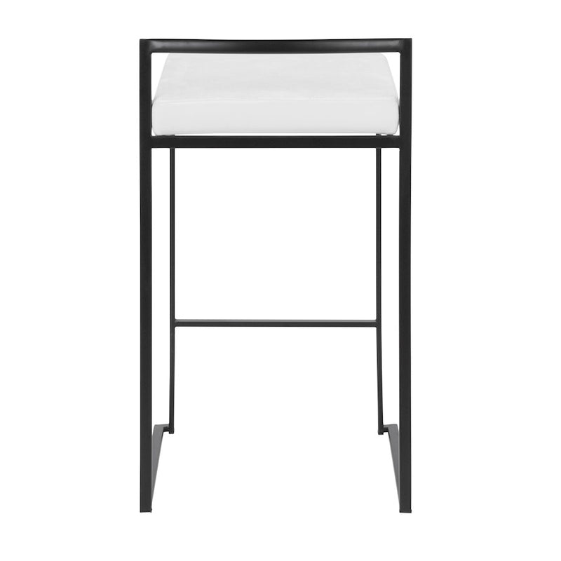 LumiSource Fuji Stackable Counter Stool Set of 2 | Contemporary Black Metal and White Velvet | Kitchen Island & Dining Counter | Model B26-FUJIBK-VW2