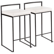 LumiSource Fuji Stackable Counter Stool Set of 2 | Contemporary Black Metal and White PU Leather | Kitchen Island & Dining | Model B26-FUJIBK-W2