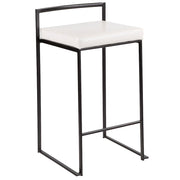 LumiSource Fuji Stackable Counter Stool Set of 2 | Contemporary Black Metal and White PU Leather | Kitchen Island & Dining | Model B26-FUJIBK-W2