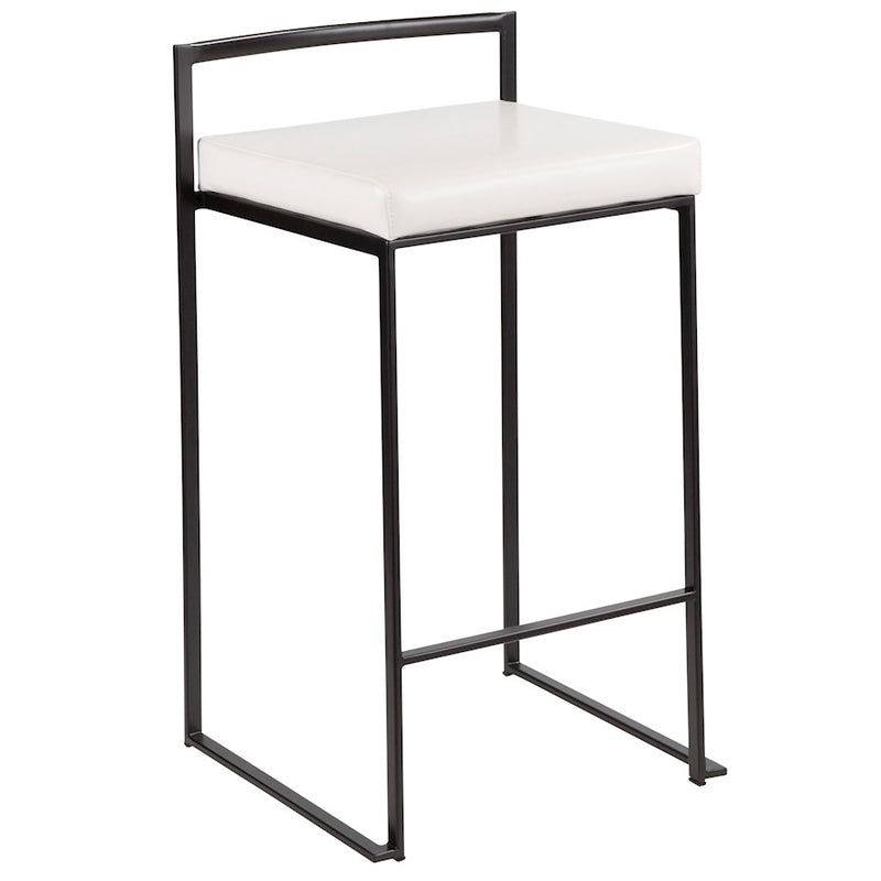 LumiSource Fuji Stackable Counter Stool Set of 2 | Contemporary Black Metal and White PU Leather | Kitchen Island & Dining | Model B26-FUJIBK-W2