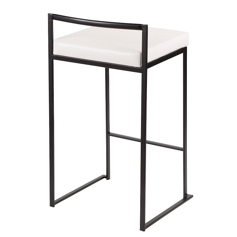 LumiSource Fuji Stackable Counter Stool Set of 2 | Contemporary Black Metal and White PU Leather | Kitchen Island & Dining | Model B26-FUJIBK-W2