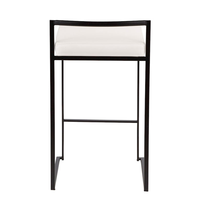 LumiSource Fuji Stackable Counter Stool Set of 2 | Contemporary Black Metal and White PU Leather | Kitchen Island & Dining | Model B26-FUJIBK-W2