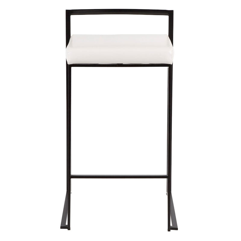 LumiSource Fuji Stackable Counter Stool Set of 2 | Contemporary Black Metal and White PU Leather | Kitchen Island & Dining | Model B26-FUJIBK-W2