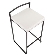 LumiSource Fuji Stackable Counter Stool Set of 2 | Contemporary Black Metal and White PU Leather | Kitchen Island & Dining | Model B26-FUJIBK-W2