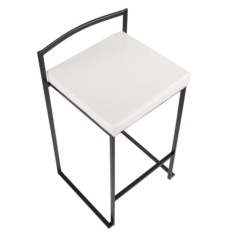 LumiSource Fuji Stackable Counter Stool Set of 2 | Contemporary Black Metal and White PU Leather | Kitchen Island & Dining | Model B26-FUJIBK-W2