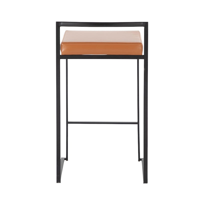 LumiSource Fuji 16in Stackable Counter Stool Set/2 | Contemporary Black Steel and Camel PU Leather | Kitchen Island & Dining | Model B26-FUJIBKCAM2