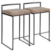 LumiSource Fuji 16in Stackable Counter Stool Set/2 | Contemporary Black Steel and Brown Cowboy Fabric | Kitchen Island | Model B26-FUJIBKFBN2