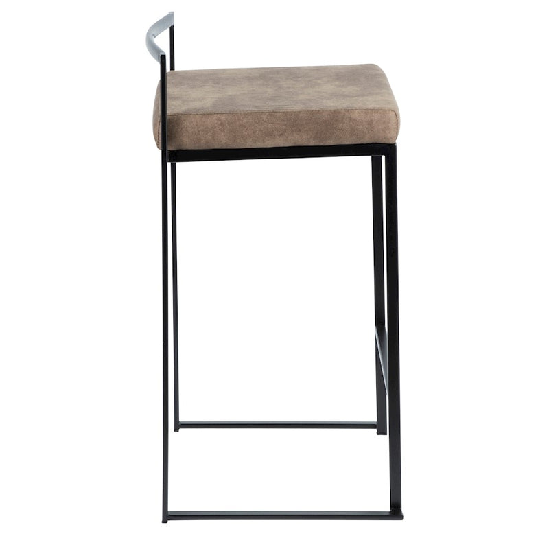 LumiSource Fuji 16in Stackable Counter Stool Set/2 | Contemporary Black Steel and Brown Cowboy Fabric | Kitchen Island | Model B26-FUJIBKFBN2