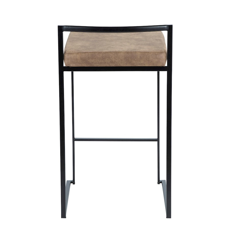 LumiSource Fuji 16in Stackable Counter Stool Set/2 | Contemporary Black Steel and Brown Cowboy Fabric | Kitchen Island | Model B26-FUJIBKFBN2