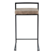 LumiSource Fuji 16in Stackable Counter Stool Set/2 | Contemporary Black Steel and Brown Cowboy Fabric | Kitchen Island | Model B26-FUJIBKFBN2
