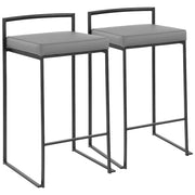 LumiSource Fuji 16in Stackable Counter Stool Set/2 | Contemporary Black Steel and Grey PU Leather | Kitchen Island & Dining | Model B26-FUJIBKGY2