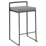 LumiSource Fuji 16in Stackable Counter Stool Set/2 | Contemporary Black Steel and Grey PU Leather | Kitchen Island & Dining | Model B26-FUJIBKGY2