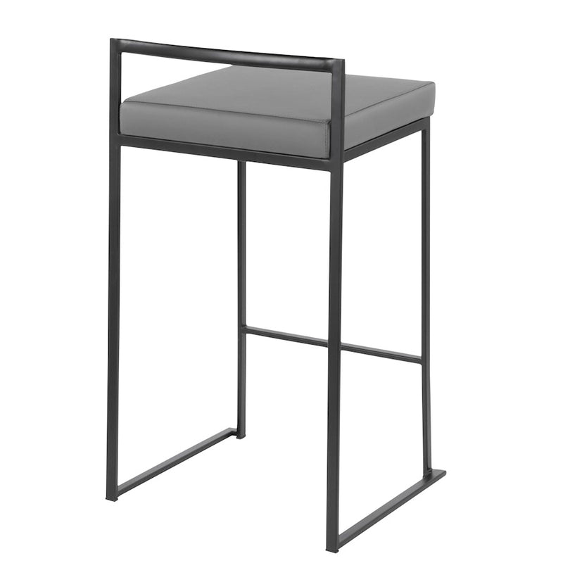 LumiSource Fuji 16in Stackable Counter Stool Set/2 | Contemporary Black Steel and Grey PU Leather | Kitchen Island & Dining | Model B26-FUJIBKGY2