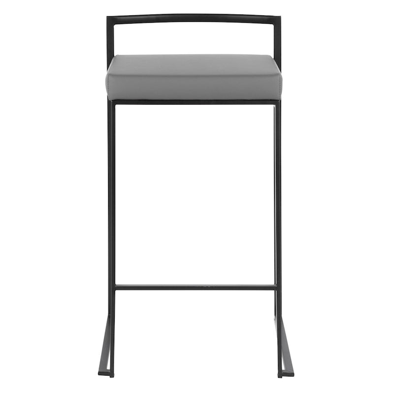 LumiSource Fuji 16in Stackable Counter Stool Set/2 | Contemporary Black Steel and Grey PU Leather | Kitchen Island & Dining | Model B26-FUJIBKGY2
