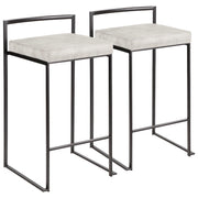 LumiSource Fuji Counter Stool Set of 2 | Contemporary Black Metal and Grey Cowboy Fabric | Kitchen Island & Dining Counter | Model B26-FUJIBKLGY2