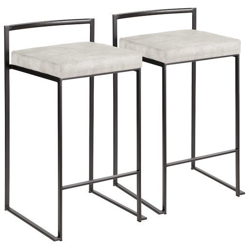 LumiSource Fuji Counter Stool Set of 2 | Contemporary Black Metal and Grey Cowboy Fabric | Kitchen Island & Dining Counter | Model B26-FUJIBKLGY2