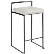LumiSource Fuji Counter Stool Set of 2 | Contemporary Black Metal and Grey Cowboy Fabric | Kitchen Island & Dining Counter | Model B26-FUJIBKLGY2