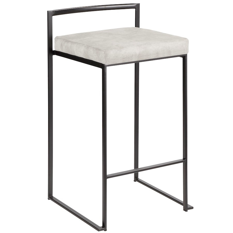 LumiSource Fuji Counter Stool Set of 2 | Contemporary Black Metal and Grey Cowboy Fabric | Kitchen Island & Dining Counter | Model B26-FUJIBKLGY2