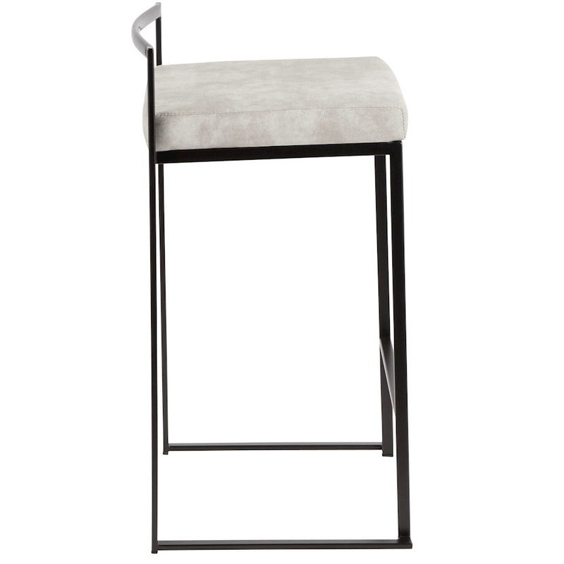 LumiSource Fuji Counter Stool Set of 2 | Contemporary Black Metal and Grey Cowboy Fabric | Kitchen Island & Dining Counter | Model B26-FUJIBKLGY2