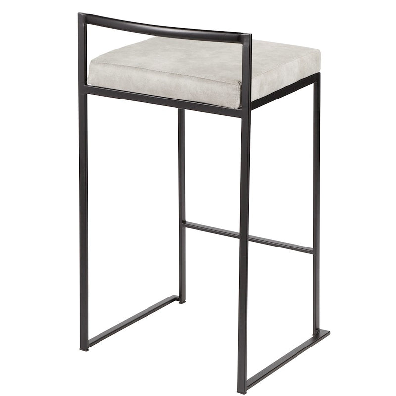 LumiSource Fuji Counter Stool Set of 2 | Contemporary Black Metal and Grey Cowboy Fabric | Kitchen Island & Dining Counter | Model B26-FUJIBKLGY2