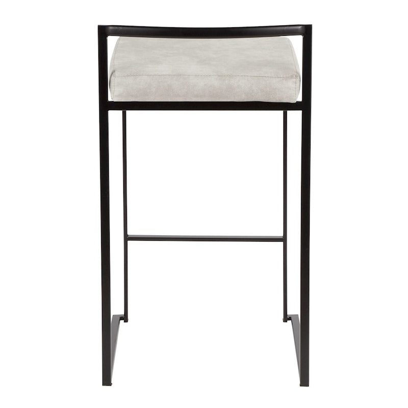 LumiSource Fuji Counter Stool Set of 2 | Contemporary Black Metal and Grey Cowboy Fabric | Kitchen Island & Dining Counter | Model B26-FUJIBKLGY2