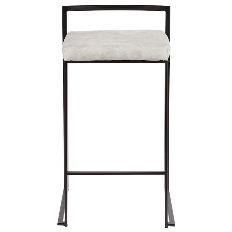 LumiSource Fuji Counter Stool Set of 2 | Contemporary Black Metal and Grey Cowboy Fabric | Kitchen Island & Dining Counter | Model B26-FUJIBKLGY2