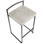LumiSource Fuji Counter Stool Set of 2 | Contemporary Black Metal and Grey Cowboy Fabric | Kitchen Island & Dining Counter | Model B26-FUJIBKLGY2