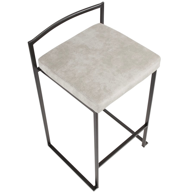 LumiSource Fuji Counter Stool Set of 2 | Contemporary Black Metal and Grey Cowboy Fabric | Kitchen Island & Dining Counter | Model B26-FUJIBKLGY2