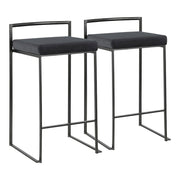 LumiSource Fuji Stackable Counter Stool Set of 2 | Contemporary Black Metal and Black Velvet | Kitchen Island & Dining Counter | Model B26-FUJIBKVBK2