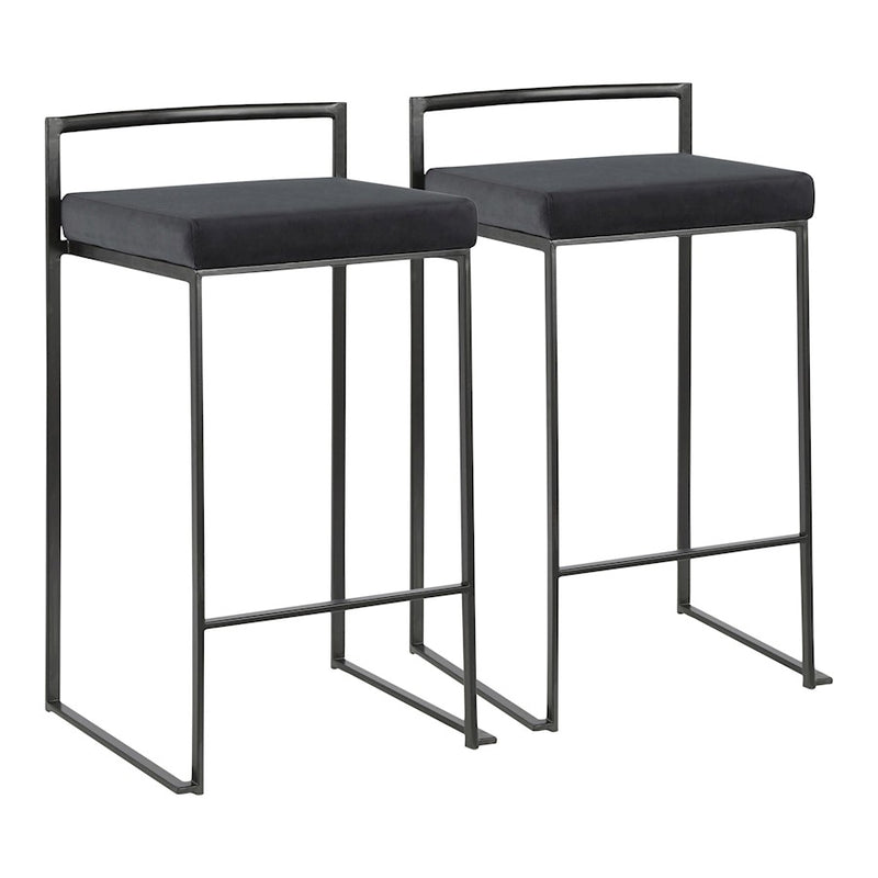LumiSource Fuji Stackable Counter Stool Set of 2 | Contemporary Black Metal and Black Velvet | Kitchen Island & Dining Counter | Model B26-FUJIBKVBK2
